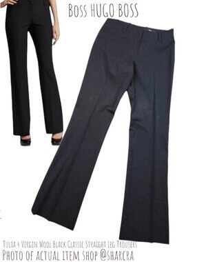 Boss HUGO BOSS Women's Tulia 4 Virgin Wool Black Classic Straight Leg Trousers 0